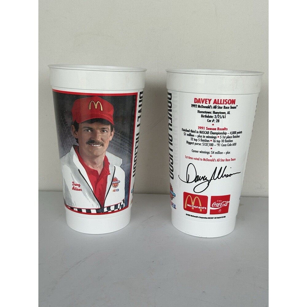 McDonald’s Davey Allison 1992 All-Star Race Team NASCAR Collector Cups Lot of 2